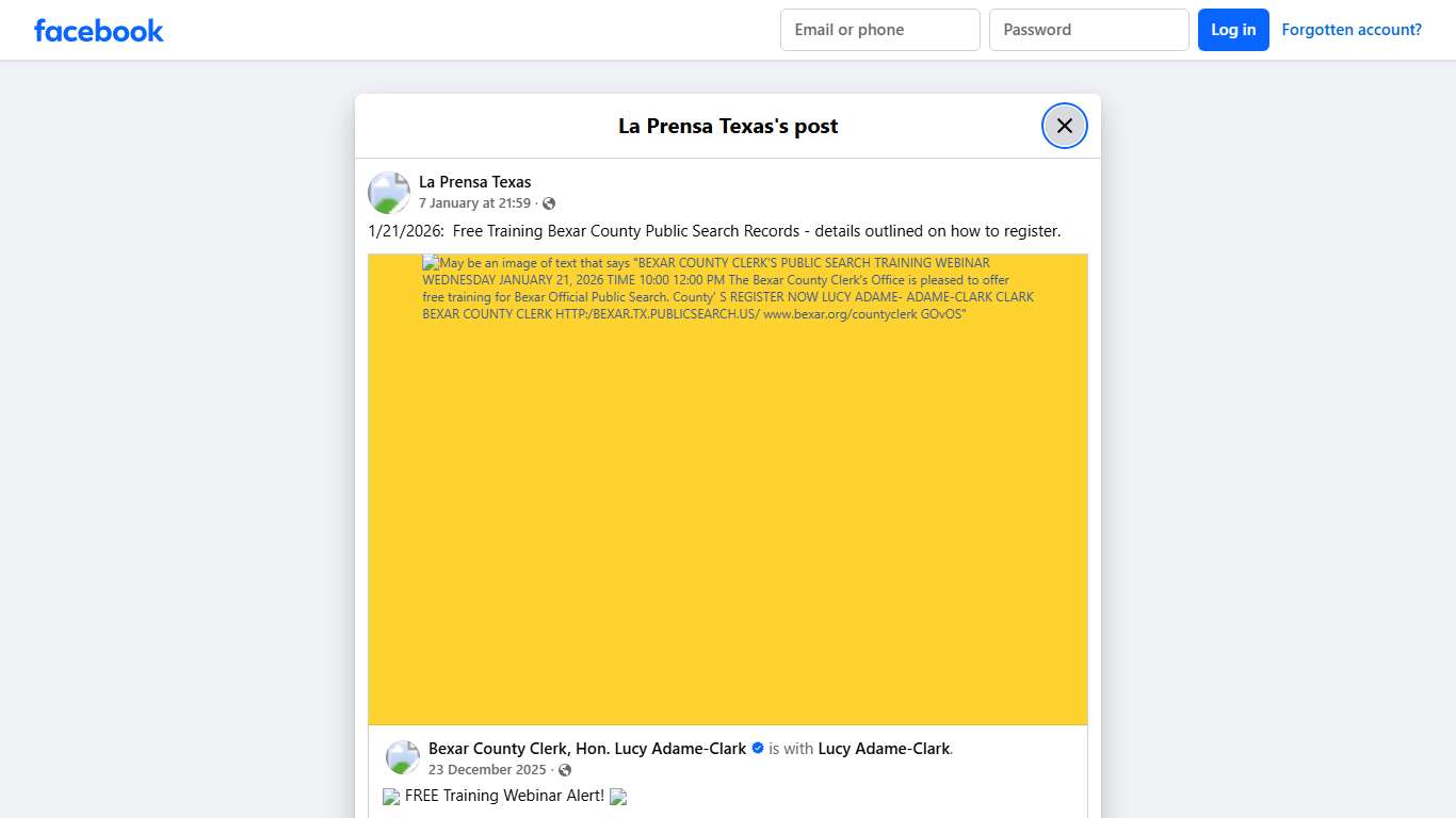 La Prensa Texas - 1/21/2026: Free Training Bexar County... Facebook