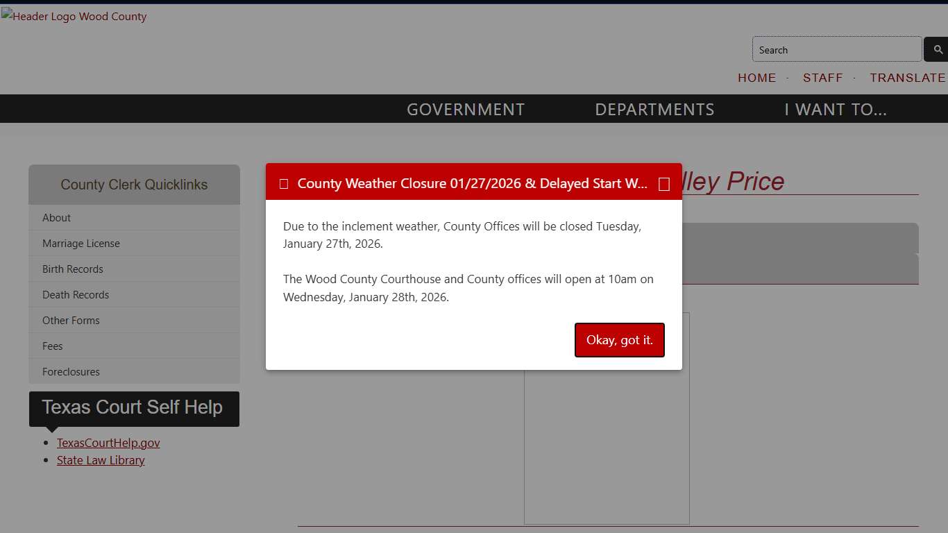 County Clerk Wood County, Texas